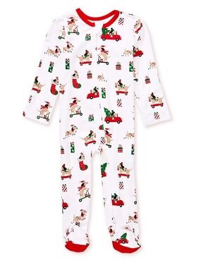 Little Me • NWT Holiday Christmas Dog Print Footed Pajamas - White & Red